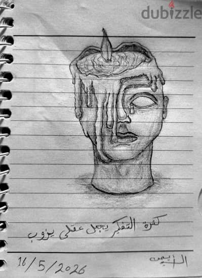 ​لوحة فنية سريالية أصلية بالرصاص - كثرة التفكير (عقل يذوب)