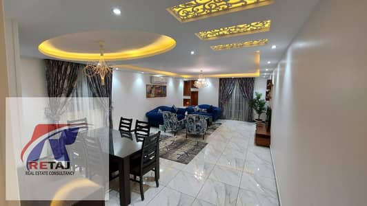 Furnished apartment for rent in the Golden Square of Nasr City. Fully air-conditioned, equipped with all amenities and appliances, and furnished to a
