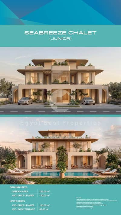 شالية للبيع في هاسيندا رأس الحكمة – الساحل الشمالي متشطب بالكامل بالتكييفات 5 غرف نوم بمقدم 5% أقساط علي 10 سنوات.