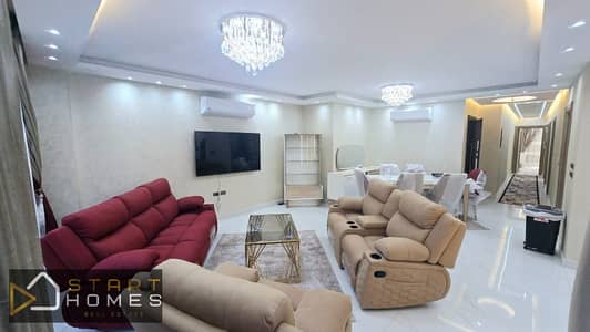 3-bedroom ground floor apartment with private garden, 150 sq m + 50 sq m garden, furnished, for rent in Madinaty B10