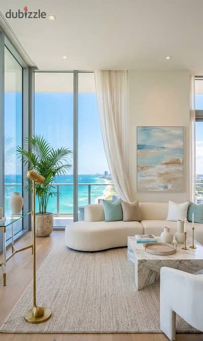 most distinguished 2-bedroom chalet in the North Coast with Double View Sea & Lagoon in Ramla North Coast, in the best location at Ras El Hekma