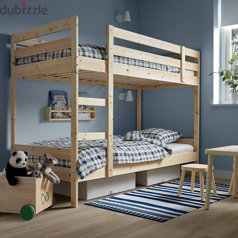 سرير ايكيا بطابقين خشب صنوبر ‎90x200 سم من غير المراتب رسم توصيحي 3