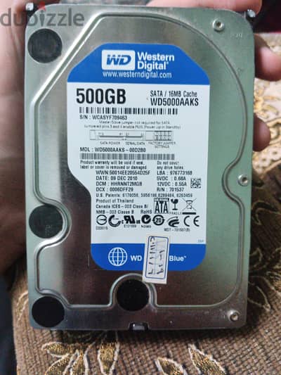 هارد hdd ٥٠٠ جيجا حاله ممتازه والسعر لقطه ٣٥٠ جنيه