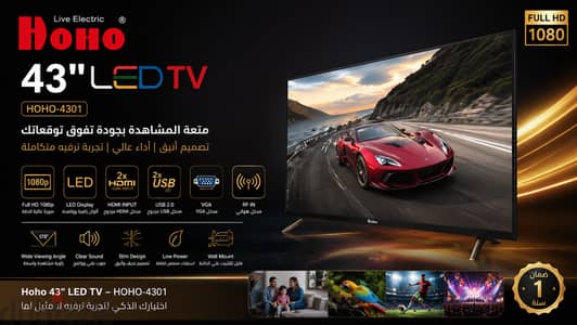 شاشة HOHO 43 بوصة Full HD بحالة ممتازة بالكرتونة الأصلية