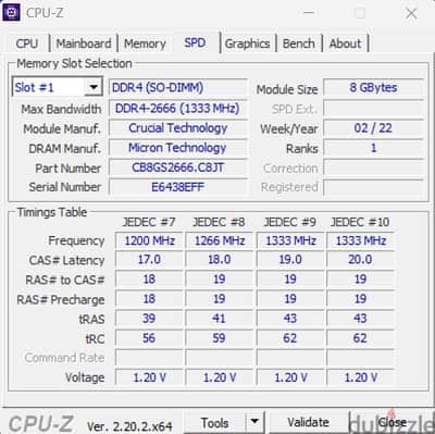 Crucial Ram 8GB DDR4 2666MHz laptop