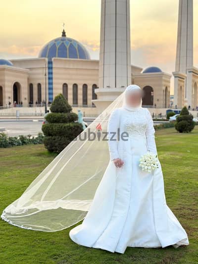 Modest Custom-Made Wedding Dress + Veil for Sale