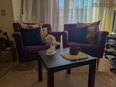 Pair of Stylish Purple Armchairs / Accent Chairs – Great Condition
