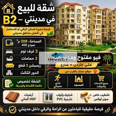 فرصه مميزه للسكن الراقي في مدينتي في B2 علي فيو مميز فيو مفتوح بمساحه 208م