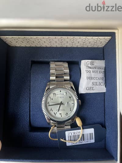 ساعة رجالي فضي جديدة زيروس new men silver watch zyros