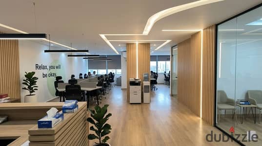 A prestigious administrative headquarters of 180m, air-conditioned, for rent in the best location in Zahraa Al-Maadi at Rayhana Plaza