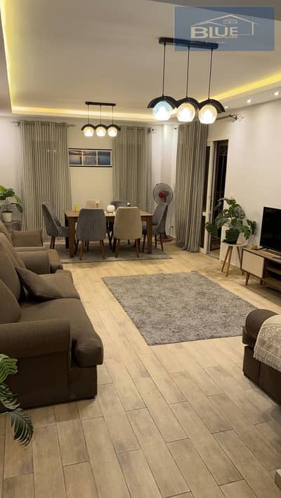 For rent furnished apartment, special finishing, 3 bedrooms, ground floor with garden in b3 Madinaty