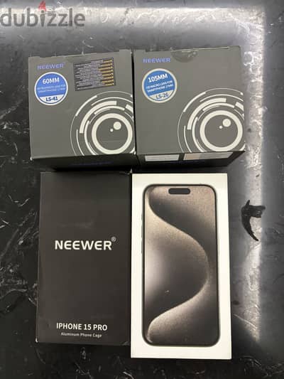 Iphone 15 pro + neewer cage + lens