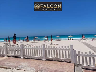 With the lowest down payment (500 thousand) + READY TO MOVE , first row chalet on the sea, finished, next to Marassi in Marseilia Beach, North Coast