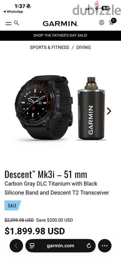 Garmin Descent mk3i-51mm + T2 Transciever BRAND NEW