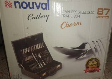 طقم nouval فرينزى ٨٧ قطعه ستانلس ٣٠٤ ستيل شنطه جلد بالكرتونه