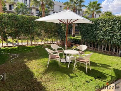 Ground floor apartment with a 60m garden for rent in Courtyard Sodic (Beverly Hills) with modern furnishings at a bargain price