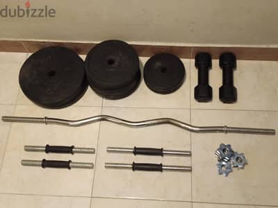 طارات اوزان حديد و بار و دامبلز و كل اشتملاتها بحاله ممتازة