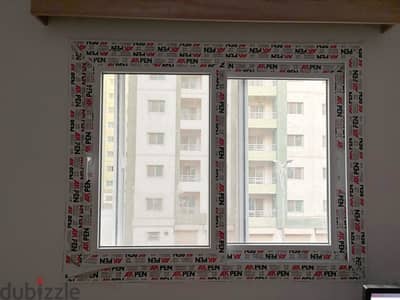 شباك جرار 2 ضلفة زجاج دبل عاكس كاتم صوت (1.45 متر × 1.16 متر) upvc