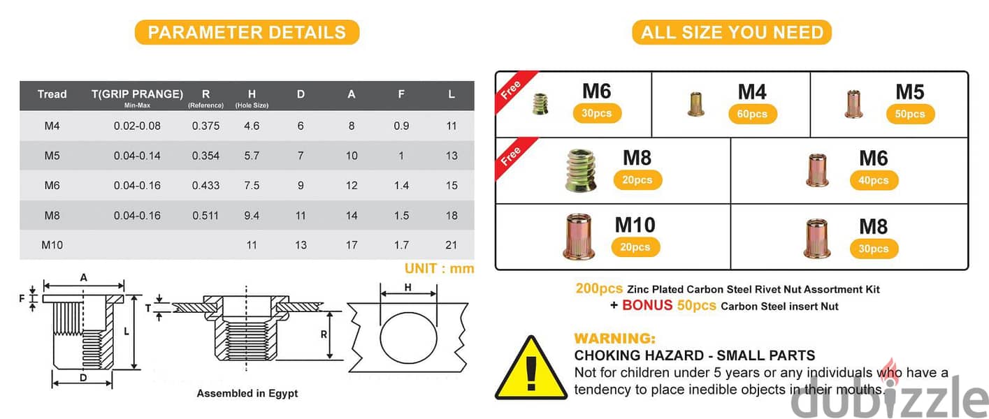 Rivet Nut Kit 250 Pieces | FERO 6