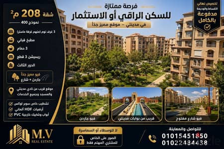 للبيع فى مدينتى شقة 208 متر فيو جاردن