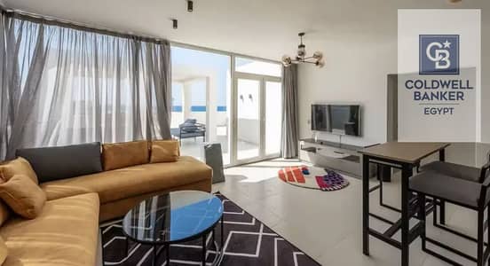 Chalet with a 124m terrace, a great deal for sale, fully finished with ac, in Sodic View overlooking a sea lagoon in the village of Ogami
