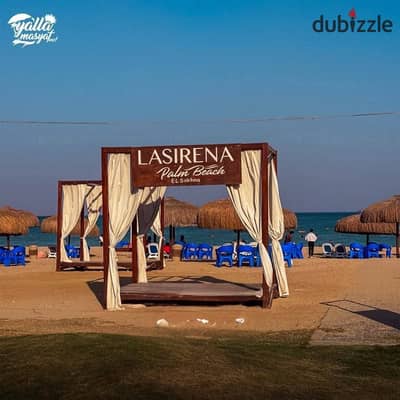 First row beach chalet for sale, Ready To Move, 3rooms, super lux finishing, in Ain Sokhna, Lasrina Village, Palm Beach