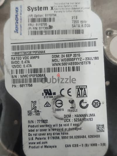 2 TB HDD FOR PC OR DVR