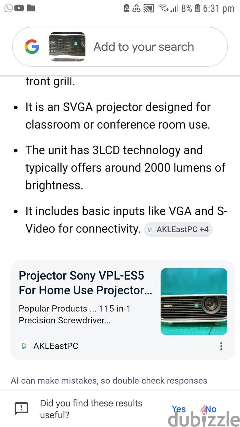 projecter  soney used 45 h 1