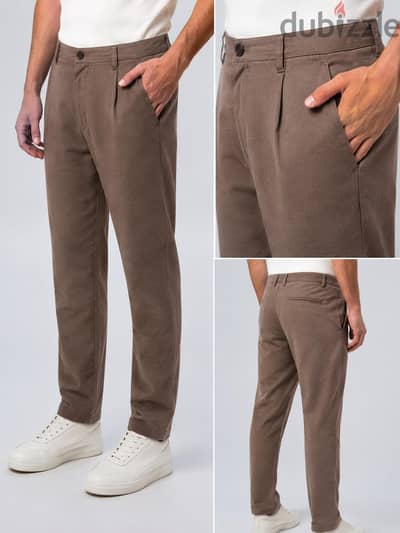 TEXTURED RELAXED FIT TROUSERS - Brown