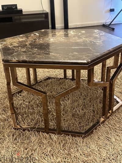 Gold rose coffee table with marble