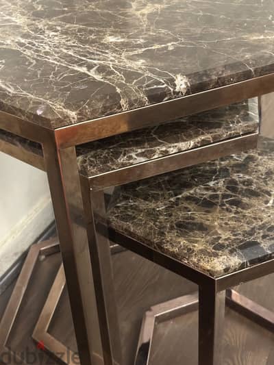 Gold rose three side tables with marble