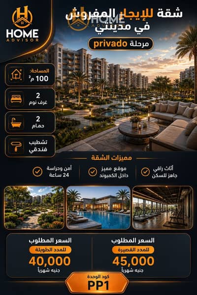 شقة للإيجار المفروش في كومباوند بريفادو مدينتي تشطيب فندقي راقي