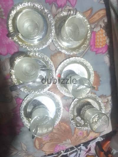 طقم استكانات شاي انجليزي انيق MADEINEN CLAND مطلي فضه