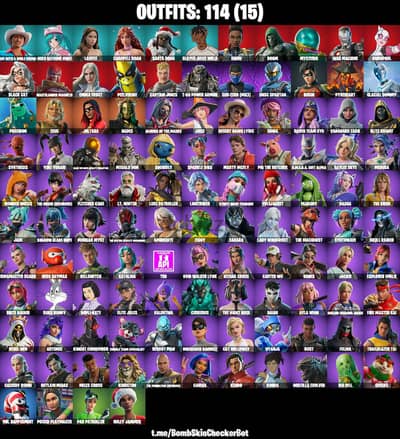 “116 SKINS 188 BACKBLINGS 182 PICKAXES 115 GLIDERS 2 KICKS”