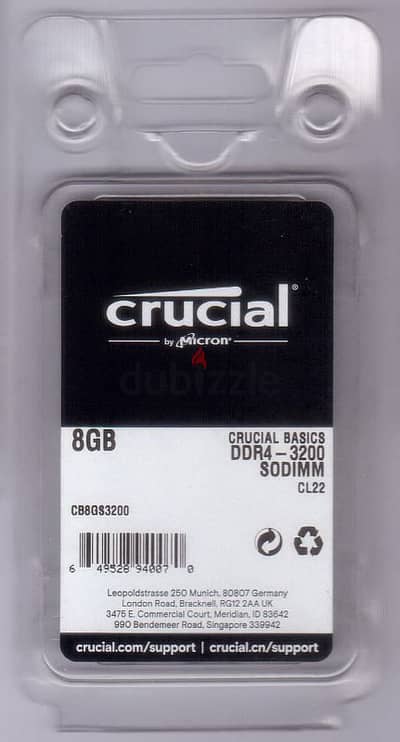 Ram Crucial 8GB DDR4 - 3200 CL22   رامات كروشال DDR4 8GB للكمبيوتر