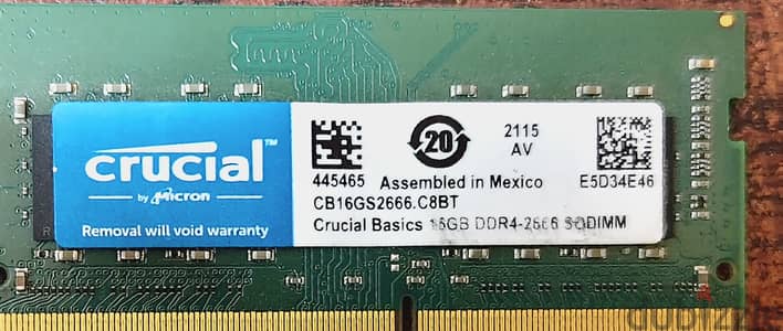 للبيع رام لابتوب Crucial أصلية 16GB DDR4 2666MHz