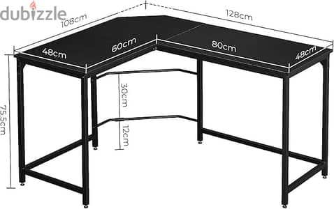 Corner L Shaped Desk, 128 cm x 108 cm x 75 cm Size, Black