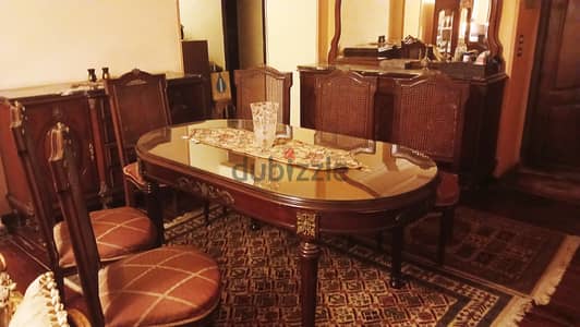 غرفة سفرة كلاسيك فاخرة خشب زان  (طاولة + 2 بوفيه +6 كراسى )