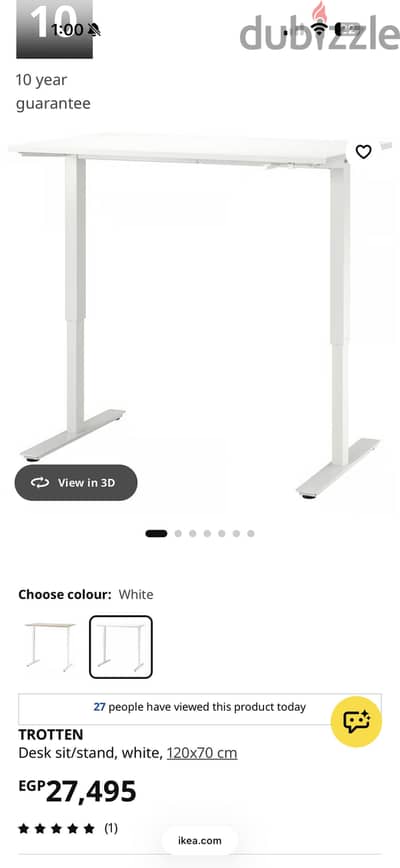 مكتب IKEA TROTTEN قابل لتعديل الارتفاع – كالجديد