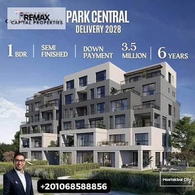 Apartment for sale 98 meters, in Park Central Compound, clear sea view - Hassan Allam, Future City, open gardens and landscaping.