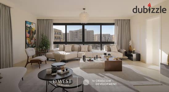 شقه استلام فوري مع Orascom في كمبوند Owest متشطبه بالكامل 3 غرف نوم فيو لاندسكيب