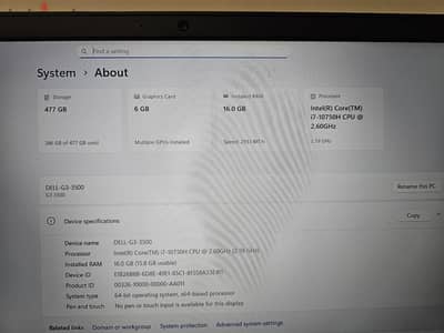 Dell G3 3500 I7 10750H RTX 2060 6GB 144HZ 16GB RAM 512 SSD