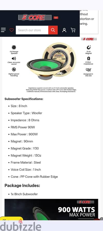 سماعة ٨ بوصة 5Core WF890 ProSeries india - PA Full Range Woofer