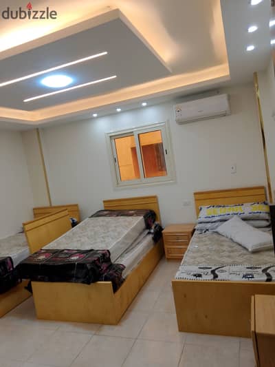Hotel rental snapshot. . Studio 3 beds in a genius location in 6th of October!  ​For all seekers of upscale hotel accommodation and complete comfort. . Fully equipped studio for prestige and psychological comfort  ​The location (in the heart of services and just behind the university): ​Behind Nawal El Dajwi University (MSA)