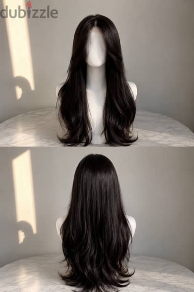 Natural Dark Brown Long Wig | Soft & Thick ويج شعر بني غامق طبيعي طويل