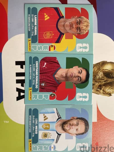 Messi , lamine , Cristiano Ronaldo , panini world cup stickers