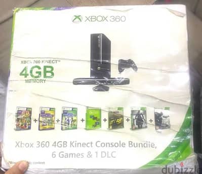 The image displays a retail box for an Xbox 360 4GB Kinect Console