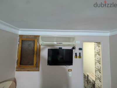 Toshiba TV with original remote, TV Box, TV Mount, and Satellite Dish