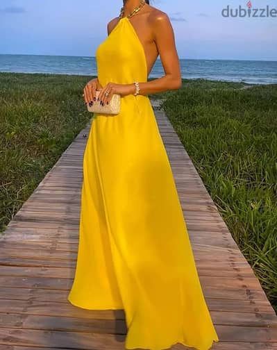 Yellow satin dress