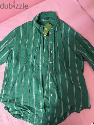 green striped linen shirt
